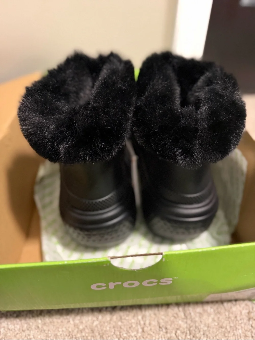 CROCS Black Faux-Fur Cuff Winter Clog Boots